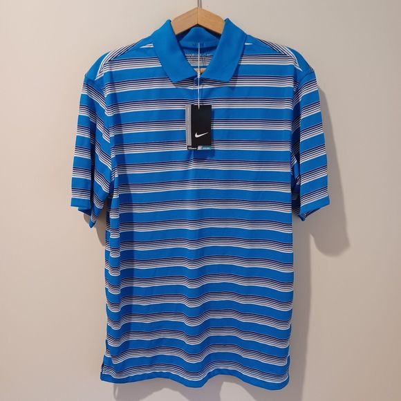 NWT Nike Tour Performance Dri-Fit  Golf Polo Shirt Short Sleeve Blue Striped M - Picture 1 of 7